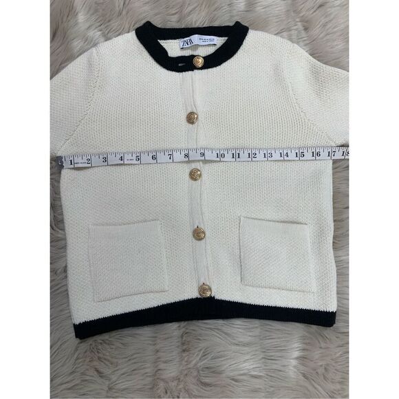 ZARA GOLDEN BUTTON KNIT CARDIGAN SWEATER BLACK WHITE MEDIUM - Picture 6 of 6